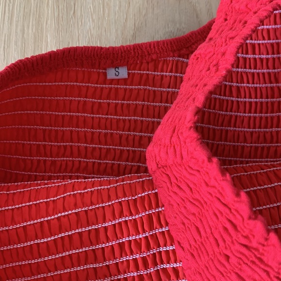 NWOT Red Smocked One Shoulder Cutout Flowy Midi Dress - Picture 5 of 7